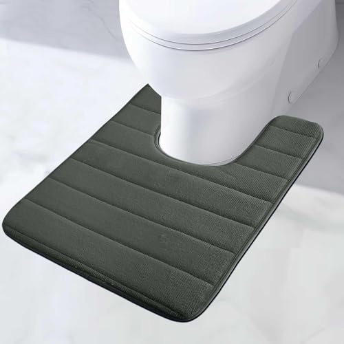 MI CASA WC Vorleger mit Ausschnitt Memory Foam Badematte rutschfest Toilettenteppich Badezimmerteppich Badvorleger Saugfähige Badezimmer Fußmatte, Schnelltrocknend, WC Teppich Grau 50x60cm