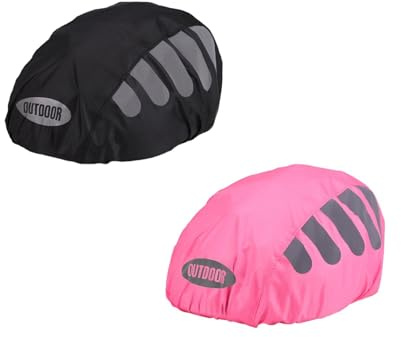 Regenschutz für Fahrradhelm - 2 Stück Helmet Raincover Helmschutz Atmungsaktiver und Wasserfester Helmüberzug Reflektierende Fahrrad Regenhaube Universal Helm Überzug (Schwarz+Rosa)