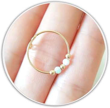 MoonliDesigns Anti Stress Anxiety Ring 14k Gold Filled Stress Relief Fidget Worry Ring Adjustable Metal Opal Beads Spinner Ring (6)