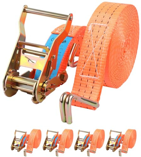 Sleeleece 4 Stück Spanngurte mit Ratsche und Haken - 6m 3000kg 40mm - Ratschen Set - Ratschengurt 2 Teilig - Zurrgurt Orange - 3000 daN 3t - TÜV/GS Geprüft und gemäß DIN EN 12195-2