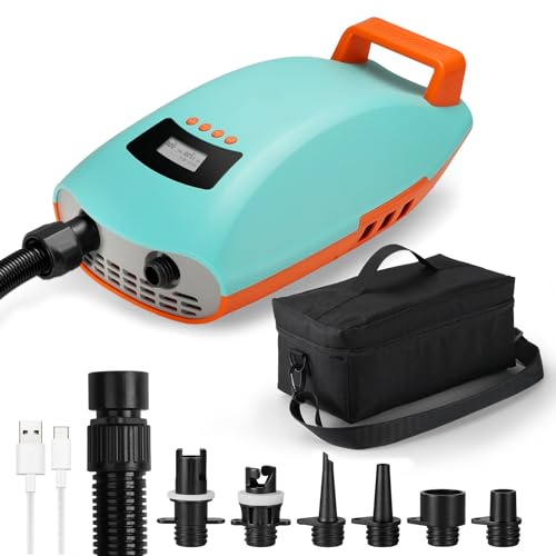 Swonder Seawolf Bomba eléctrica para Paddle Inflable - Batería 9000mAh, 2X Plus Rápido, 20 PSI, Doble Cilindro, Doble Paso, Sistema de Enfriamiento Activo para Sup, Kayak, Canoa