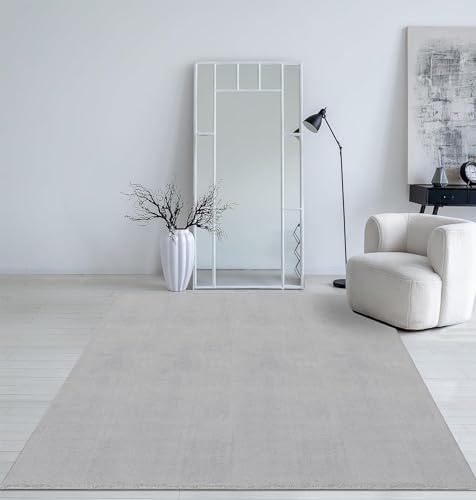 Mia´s Teppiche Taos – kuscheliger Kurzflor Teppich in Felloptik, super Soft & waschbar bis 30°C, mit Anti-Rutsch-Unterseite, Wohnzimmer & Schlafzimmer, Made in Türkiye, Grau, 300 x 400 cm