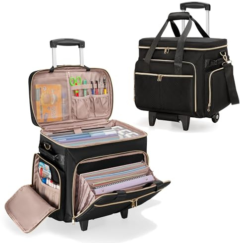 Prokva Rolling Teacher Bag with Wheels, Teacher Tote Bag with Detachable Trolley, Fits for 15.6 Laptop, Black (Patent Design)