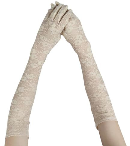Lace Handschuhe Braut Hochzeit Spitze Handschuhe Opera Fest Party Handschuhe Lang spitzenhandschuhe Karneval Opera Tee Party Handschuhe für Damen Vintage Spitzen Handschuhe Damen (Beige, One Size)
