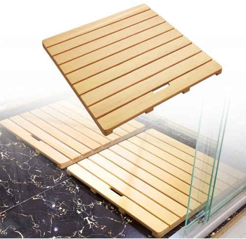 Caillebotis Bois Tapis de Douche Antidérapant, Caillebotis Douche Carré Caillebotis Exterieur, Protection Solaire, Tapis de Bagnoire Antiglisse Sécurité pour Salle de Bain, Piscine, Sauna(Dark color,3