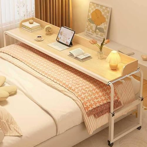 XONJEMU Mobile Desk,Overbed Table,Over Bed Table on Wheels,Height Adjustable Furniture,Bedroom Table with Lockable Wheels (Colour:Wood)