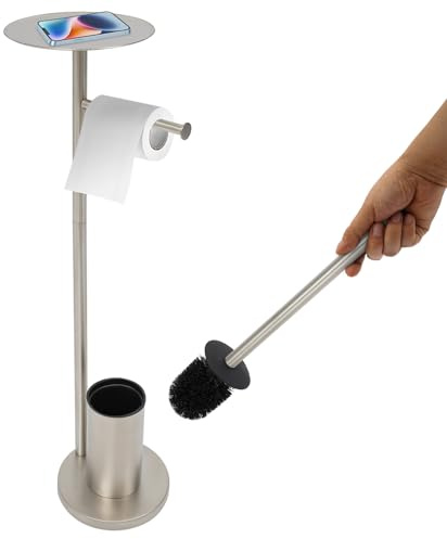 Susoso Portarrollos de papel higiénico de acero inoxidable con escobilla, soporte para papel higiénico giratorio 360°, plateado