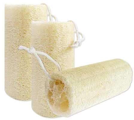 Spugna di luffa naturale (confezione da 3), 15,2 cm, esfoliante organica, in luffa egiziana, ecologica, 100% naturale, biodegradabile, per pulizia profonda, vera luffa, bagno, doccia, uomini e donne