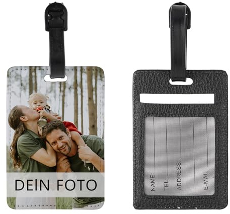 MilyaDE Personalisierte Foto Kofferanhänger, Kunstleder Gepäckanhänger ID Etikett Adressschild Namenschild für Reisetasche Koffer Reisezubehör, Rechteckig