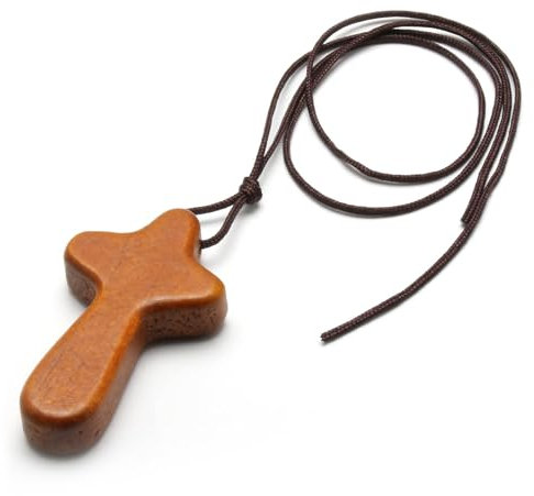 QTMMC Crocifisso in legno di ulivo con cordino, mini croce per preghiera, meditazione, regali religiosi cristiani o decorazioni, uomini e donne, con sacchetto di stoffa