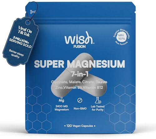 Magnesium Glycinate 7 in 1-2400mg Magnesium Supplements to Support Stress Relief, Sleep, Heart Health, Nerves, Muscles, and Metabolism* - with Magnesium Citrate, Malate, Taurate - 120 Capsules