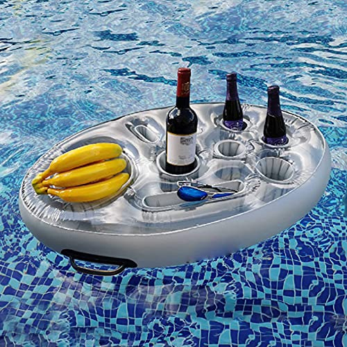 Aufblasbare Getränkehalter Pool Tablett, Schwimmende Tablett Flaschenhalter Mit 8 Löcher, 2in1-Getränke und Snackhalter Floating Coasters Poolbar, Pool Getränkehalter für Kinder Familien Poolpartys