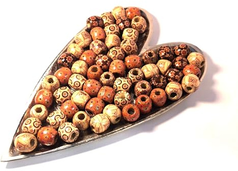 Handarbeit - Lieblingsladen 100 Holzperlen 16x17mm mit 7,4mm Loch Muster Braun Mix Holzkugeln zum basteln auffädeln Kugeln Perlen aus Holz Bastelperlen für DIY Schmuck Schmuckherstellung Ketten