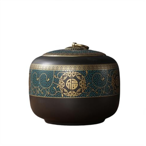 XYUERU Ceramic tea caddy with lid, vintage in Chinese style, storage jar | With airtight lid storage tank snack for tea storage coffee powder cereal(Green)