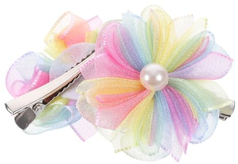 FOMIYES 4 Stück-pack Süße Haarspangen mit Blumenmotiv aus Netzstoff und Perlen nicht Leicht zu Verformen für Kleine Mädchen und Cosplay