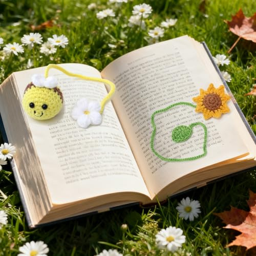 Gehäkelte LesezeichenGeschenk für Buchliebhaber, Geschenk für Lehrer, Schulanfang Geschenk, Pflanzenliebhaber Geschenk (biene)