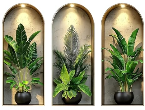 milaosk 3 Pièces Stickers Muraux 28 x 63 cm 3D Autocollants Muraux Plantes Sticker Décoration Adhesif Vinyle Art Moderne Sticker Mural Vase Decor Mural pour Salon Cuisine Chambre Salon
