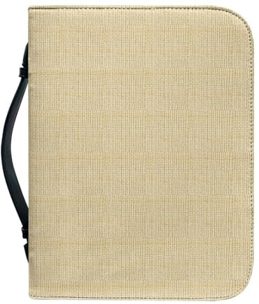 Bibel Hülle Tasche Minimalistisches Beige Große Pu-Leder Buchhülle Für Damen Und Herren, Vielseitige Buchschutz Mit Griff, Reißverschluss, Taschen Und Stiftfächern 25.9x4.6cm
