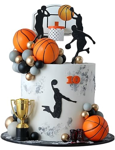 Basketball Cake Toppers, Qoadwem 29pcs Basketball Hoop Cake Decorations Sport Cake Party Decorations Sports Party Supplies With Cake Balls