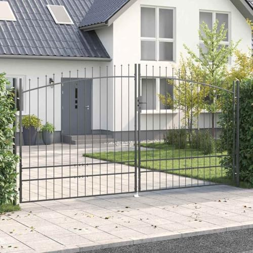 HFXHIJXQ Double Gate 157.48 x 98.23 in Steel Grey Driveway Fence Gate Outdoor Garden Security Gate Modern Spike Top Design Heavy Duty for Patio Yard Entryway