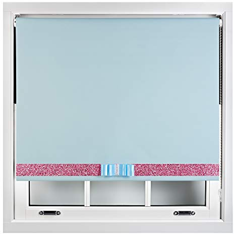 FURNISHED Persianas enrollables Opacas con Tela Decorativa con Purpurina y Lazo - Recortables - Huevo De Pato Azul 90W x 165H cm