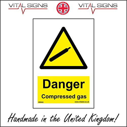 WS043 Danger Compressed Gas Sign Cylinder Storage Area Caution Handle with Care 200mm x 300mm 3mm Standard Foamex Foamboard