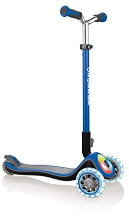 GLOBBER Elite Prime Roller – Tretroller Kinder ab 3 Jahre - Scooter 125/80 mm - ABEC 5, 3-rädrig – höhenverstellbar - LED-Rollen – Navy blau