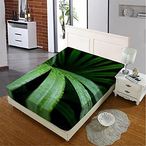 Oduo Spannbetttücher für Boxspringbetten,Grünes Blatt Drucken Spannbettlaken aus Mikrofaser - Spannbetttuch für Einzelbett Doppelbett - Spannbetttuch Steghöhe bis 27cm (Pflanze Blätter,200x220cm)