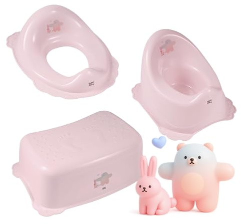 Hylat Baby 3in1 Töpfchen-Set für Kinder - Toilettensitz, Tritthocker & Töpfchen - Kindertoilette fürs WC-Training - Sicher & Komfortabel Farbe - Rosa, Motiv - Friends