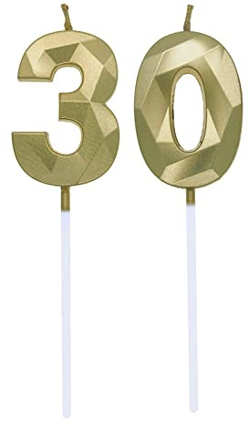 Geburtstagskerzen Zahlen 0 und 3, 3. Geburtstag Zahl Kerzen Geburtstagskerzen Cake Topper 30. Geburtstag Kuchendeko Kuchen Dekoration, für Hochzeit Party Hochzeit Jahrestag Feier Gold