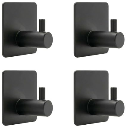 INTIRILIFE 4x Handtuchhalter Handtuchhaken selbstklebend aus Edelstahl in Schwarz - 4.5 x 3 cm - Wandhaken für Küche Bad Klebehaken für optimalen Halt