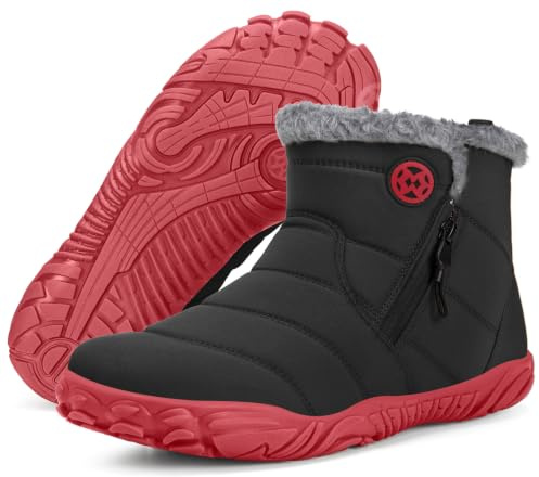 Gaatpot Barefoot Botas Hombre Botines de Nieve Invierno, Negro_rojo, 46 EU