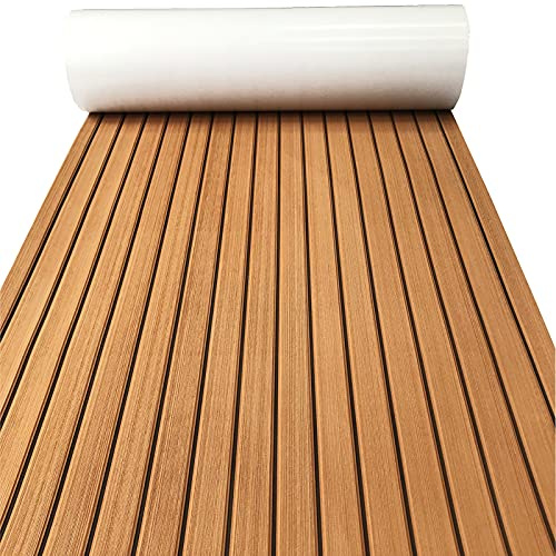 KXKZR Båtbeläggning självhäftande EVA-skum, teakträimitation båtbeläggning, halkfri båtmatta, marinmatta för motorbåt, husbil, yacht, kajak, flytande plattform, 240 x 90 cm
