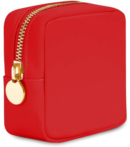 DANCOUR Nylon Makeup Bags for Women Large Preppy Travel Toiletry Pouch Cosmetic Bag Makeup Organizer, Red, Mini, Mini