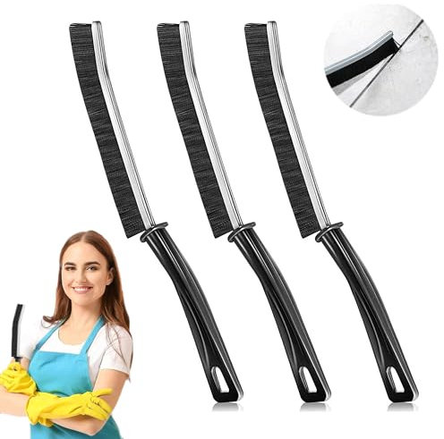 Hiyniaz 3 spazzole per la pulizia delle fessure, setole rigide in plastica PET, nero, strumento per la pulizia del bagno e della cucina