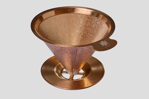 ATHIA Filtre à café réutilisable doré en acier inoxydable avec cône en maille gravée au laser, design sans papier respectueux de l'environnement, s'adapte à la plupart des tasses, carafes et
