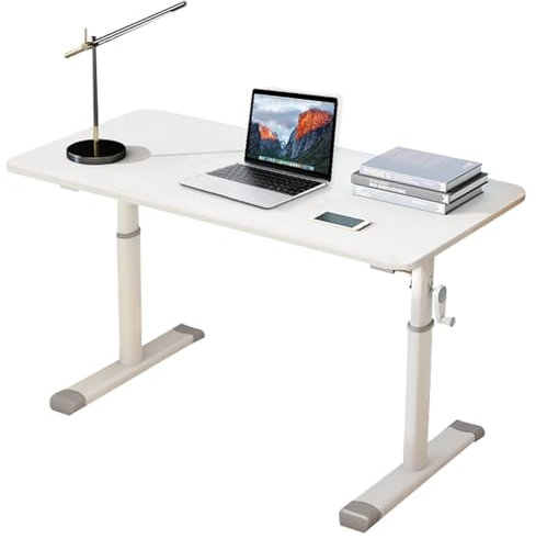 Wooruy Höhenverstellbarer Schreibtisch, Manuell Einstellbarer Steh-Sitz Tisch, Robuster Computertisch für Home Office und Lernen, Weiß, 80x45*63-90cm