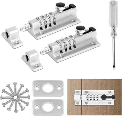 Türriegel mit Zahlenschloss 2 Stück, Torriegel 4-Stelliges Kombination | 120mm Schlossriegel mit Zahlencode für Schuppen Garten Garage Schließfach (Silber)