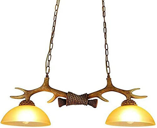 LUOYAOB Modern Pendelleuchte Geweih Pendelleuchte 2 Lichter Bauernhaus Kronleuchter Retro Deckenleuchten Hängend mit Glasschirm Verstellbare Stangen for Wohnzimmer Bar Café Esszimmer Restaurant Insel