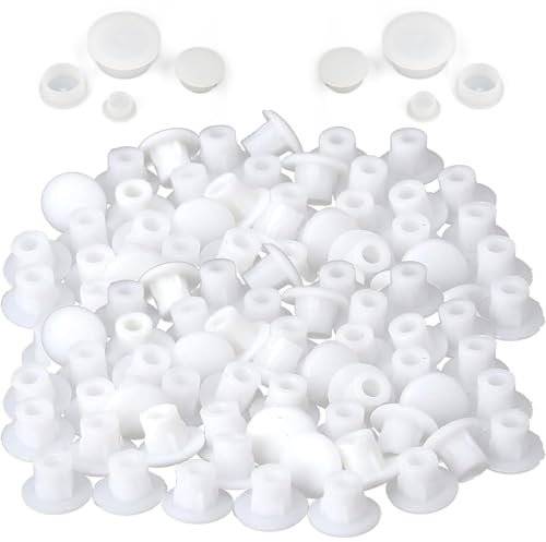 BRITECO 120PCS Screw Hole Covers - Plastic Plugs for Holes, White Screw Caps in 4 Sizes (5mm, 6mm, 8mm, 10mm), Durable Screw Covers for Furniture, Doors, Cabinets, and Shelves