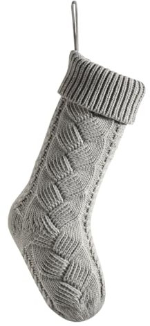 Generisch Weihnachtsstrümpfe Personalisierte, 46cm Großer Gestrickter Weihnachtsstrumpf Christmas Stockings Nikolausstrumpf Kamin Hängende Ornamente für Feiertags, Familienparty, Dekoration (Grau)
