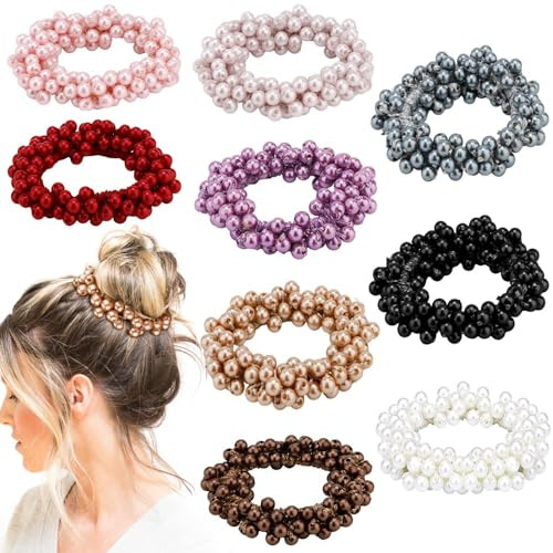 Cuerda para el Pelo con Perlas, 9 Pcs Coleteros Pelo Mujer, Bandas Elásticas, Accesorios para el Cabello Mujer para el Pelo para Mujeres Niñas