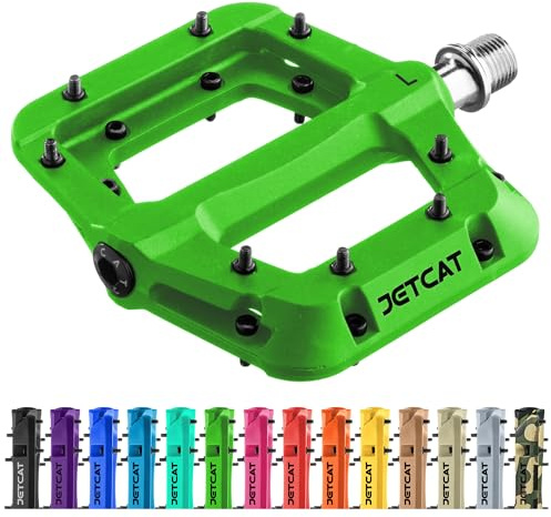 JETCAT Mountain Bike Pedals Flat - MTB Pedals Flat, Bicycle Pedals for BMX/MTN/Road/Gravel/EBike, BMX Pedals, Platform Pedals, Adults & Kids Bike Replacement - Green 9/16