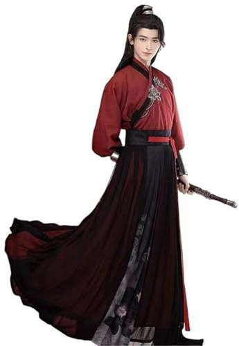 HIMKSRE Coppia di Hanfu tradizionali da uomo, cinesi antichi ricamati, Hanfu + gonna, costume for arti marziali, taglia S-4XL(4XL)