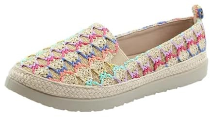 Heavenly Feet Ladies Espadrilles Woven Pattern Slip-On Pumps Comfort Cushioned Insole Jute Style Deck Shoe (Natural, UK Footwear Size System, Adult, Women, Numeric, Medium, 5)