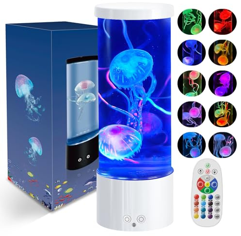 AONESY Lámpara LED Medusa 17 colores, lámpara medusa, lámpara de lava, acuario, lámpara medusa para niños con mando a distancia, lámpara de lava, decoración de acuario, luz ambiental, blanco