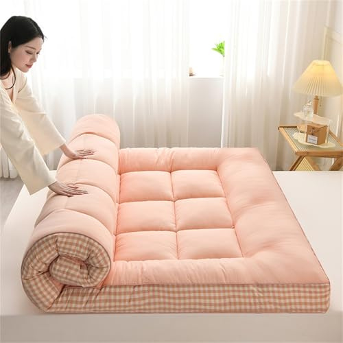 Colchón japonés de suelo, colchón grueso de futón, colchón enrollable, tapete de cama para dormitorio, almohadilla para dormir de suelo, cama de almohada (verde a cuadros, 120 x 200 cm), solución