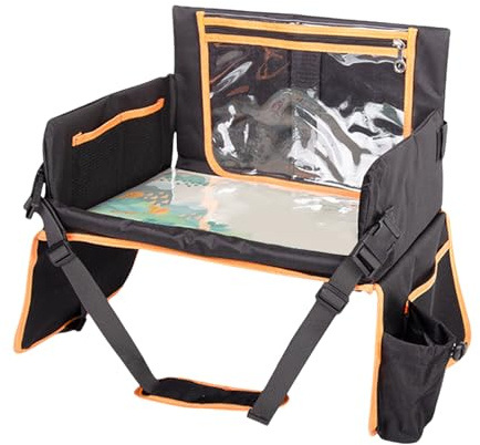 Kids Travel Tray, Kids Desk Organizer, Stand Table Design, Built In Tablet and Cup Holder, Portable Activity Tool for Car Seat, Laptop, Bed, Baby, Road Trip, Airplane Use, 15.75x13.78x12.2 inches