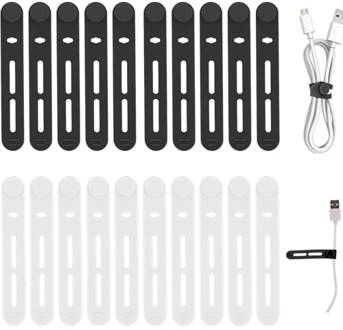 Corbatas de silicona multiusos – 20 unidades, bandas elásticas para cables, accesorios ajustables para organizar cables | Gadgets convenientes para el hogar, viajes y oficina, ideales para guardar cab