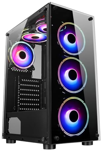 ASC Gaming PC Tower, AMD Ryzen 5 5500, 16GB RAM, 1TB+256GB SSD, RTX4060 8GB Graphics, Windows 11, Black RGB 6 Fan Glass Gaming Case.